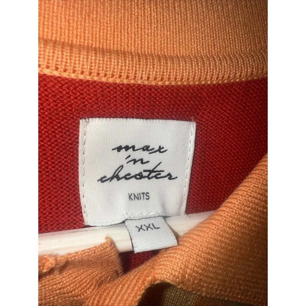 Max 'n Chester Knit Polo‎ Shirt Men's XXL Red Striped Cotton/modal  Casual